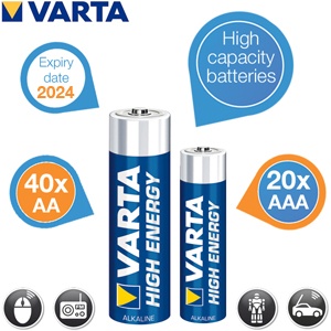 iBood - Varta High Energy Alkaline batterijen - 40x AA-batterijen en 20x AAA-batterijen iBood - Varta High Energy Alkaline batterijen - 40x AA-batterijen en 20x AAA-batterijen