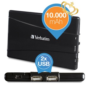 iBood - Verbatim krachtige 10.000 mAh mobiele oplader met 2 USB poorten iBood - Verbatim krachtige 10.000 mAh mobiele oplader met 2 USB poorten