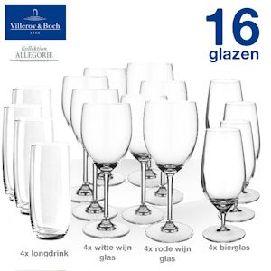 iBood - Villeroy & Boch 16 delige set kristalglazen voor rode & witte wijn, fris en bier iBood - Villeroy & Boch 16 delige set kristalglazen voor rode & witte wijn, fris en bier