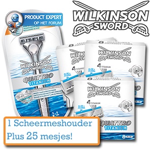 iBood - Wilkinson Sword Quattro Titanium plus 25 mesjes iBood - Wilkinson Sword Quattro Titanium plus 25 mesjes