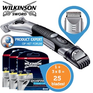 iBood - Wilkinson Sword Quattro Titanium Precision 3-in-1 scheerapparaat met 25 mesjes iBood - Wilkinson Sword Quattro Titanium Precision 3-in-1 scheerapparaat met 25 mesjes