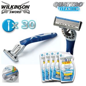 iBood - Wilkinson Sword Quattro Titanium Wegwerpscheermesjes 30-Pack - Een jaar lang scheren! iBood - Wilkinson Sword Quattro Titanium Wegwerpscheermesjes 30-Pack - Een jaar lang scheren!