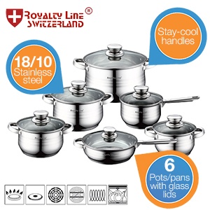 iBood - Zeer uitgebreide pannenset van Royalty Line Switzerland – 6 delen, elk met deksel iBood - Zeer uitgebreide pannenset van Royalty Line Switzerland – 6 delen, elk met deksel
