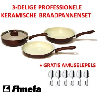 iChica - Amefa 3-delige keramische braadpannenset + GRATIS amuselepels