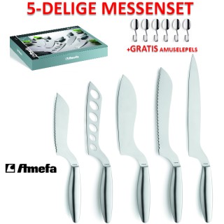 iChica - Amefa Presto 5 delige messenset + GRATIS amuselepels iChica - Amefa Presto 5 delige messenset + GRATIS amuselepels