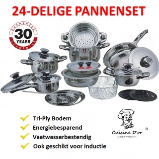 iChica - Cuisine d'Or 24-Delige Tri-Ply Pannenset iChica - Cuisine d'Or 24-Delige Tri-Ply Pannenset