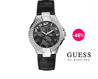 iChica - Exclusief en tijdloos: Guess Prism horloge met zwart lederen band iChica - Exclusief en tijdloos: Guess Prism horloge met zwart lederen band