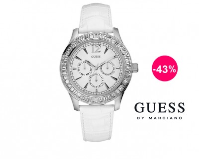 iChica - Guess Muse: prachtig horloge met witte leren band en ingezet met zirkonia's