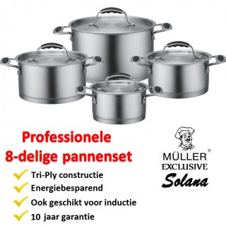 iChica - Müller Solana 8-Delige Tri-Ply Pannenset iChica - Müller Solana 8-Delige Tri-Ply Pannenset