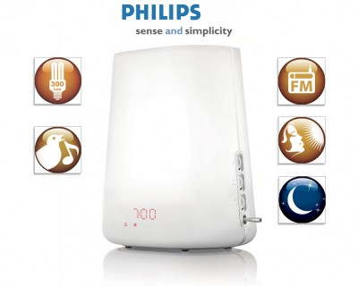 iChica - Philips Wake-up Light HF3480 met energiespaarlamp: heerlijk wakker worden door gesimuleerde zonsopgang met natuurlijke geluiden of radio