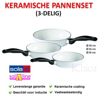 iChica - Sola 3-delige Witte Keramische Koekenpannenset iChica - Sola 3-delige Witte Keramische Koekenpannenset