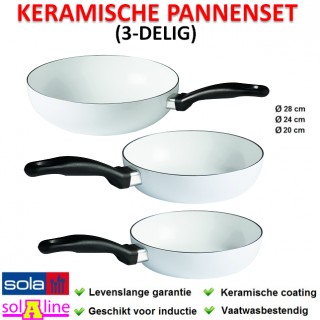 iChica - Sola 3-delige Witte Keramische Pannenset iChica - Sola 3-delige Witte Keramische Pannenset