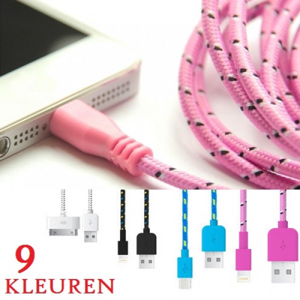 iChica - Stoffen USB Laadkabel (2 Meter) iChica - Stoffen USB Laadkabel (2 Meter)