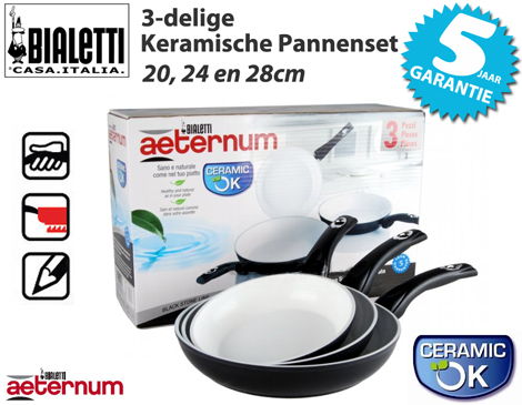 IDiva - Bialetti 3-Delige Black Stone Keramische Pannenset IDiva - Bialetti 3-Delige Black Stone Keramische Pannenset