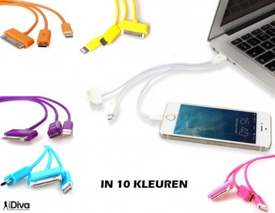 IDiva - Gekleurde 3 In 1 Usb Kabel IDiva - Gekleurde 3 In 1 Usb Kabel