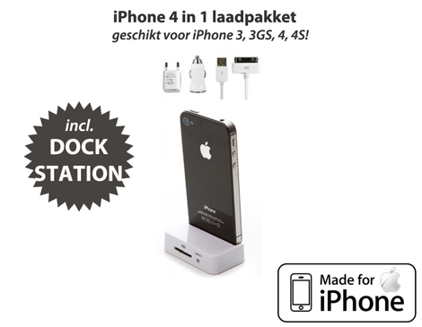 IDiva - Iphone 4-In-1 Laadpakket IDiva - Iphone 4-In-1 Laadpakket