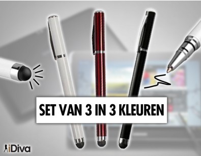 IDiva - Set van 3 luxe 2-in-1 Stylus-touch pennen IDiva - Set van 3 luxe 2-in-1 Stylus-touch pennen