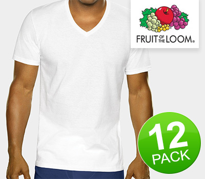 Koopjessite - 12x T-shirt van Fruit of the Loom met V-hals (Wit) Koopjessite - 12x T-shirt van Fruit of the Loom met V-hals (Wit)