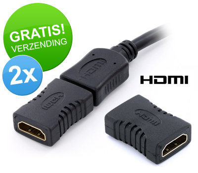 Koopjessite - 2 x HDMI koppelstuk (Female naar Female adapter, Gold plated)