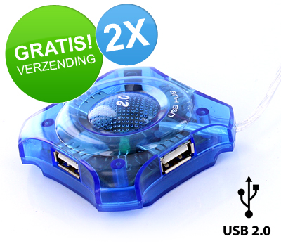Koopjessite - 2 x Mini USB 2.0 Hub (4 Poorts) Koopjessite - 2 x Mini USB 2.0 Hub (4 Poorts)