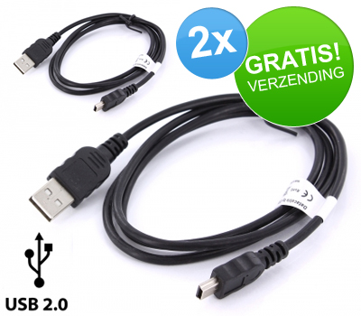 Koopjessite - 2 x USB naar Mini USB Kabel (USB 2.0) Koopjessite - 2 x USB naar Mini USB Kabel (USB 2.0)