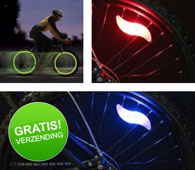 Koopjessite - 2x LED gekleurde fietswiel verlichting - Rood, Groen of Blauw