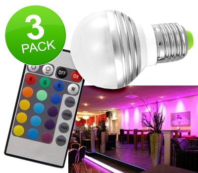 Koopjessite - 3 x Kleuren LED Bulb met afstandbediening Koopjessite - 3 x Kleuren LED Bulb met afstandbediening