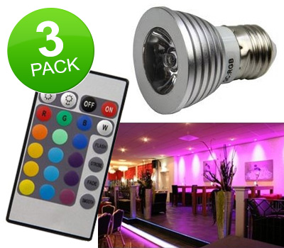 Koopjessite - 3 x Kleuren LED spot met afstandbediening Koopjessite - 3 x Kleuren LED spot met afstandbediening