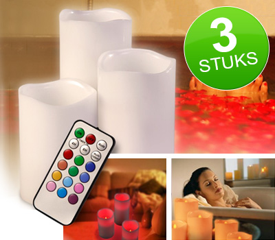 Koopjessite - 3x Kleurrijke LED WAX Kaarsen met Afstandsbediening Koopjessite - 3x Kleurrijke LED WAX Kaarsen met Afstandsbediening