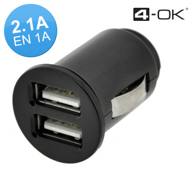 Koopjessite - 4-OK Dual USB Autolader (1A en 2.1A) Koopjessite - 4-OK Dual USB Autolader (1A en 2.1A)
