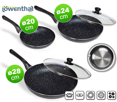 Koopjessite - 5-delige Pannenset met Marmercoating van Lowenthal Koopjessite - 5-delige Pannenset met Marmercoating van Lowenthal