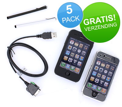Koopjessite - 5-in-1 Accessoire Pack voor Apple iPhone 3G/3GS Koopjessite - 5-in-1 Accessoire Pack voor Apple iPhone 3G/3GS