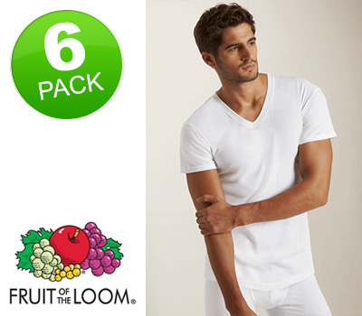 Koopjessite - 6x T-shirt van Fruit of the Loom met V-hals (Wit) Koopjessite - 6x T-shirt van Fruit of the Loom met V-hals (Wit)
