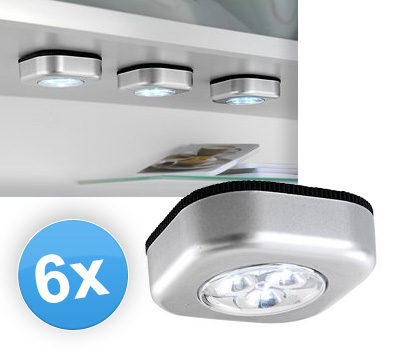 Koopjessite - 6x Zelfklevende Touch on LED-lampen (luxe edelstaal) Koopjessite - 6x Zelfklevende Touch on LED-lampen (luxe edelstaal)