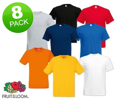 Koopjessite - 8-pack Heavy Cotton Fruit of the Loom T-shirts Colored