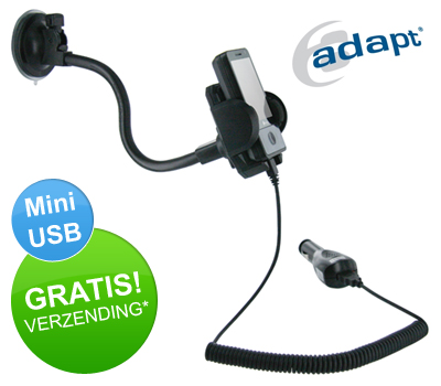 Koopjessite - Adapt Universele Houder met Autolader (miniUSB aansluiting)