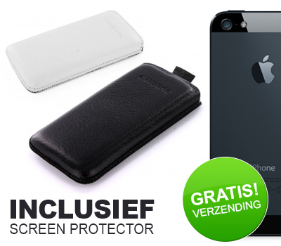 Koopjessite - Beschermhoes (pouch) en screen protector voor Apple iPhone 5 - Black of White Koopjessite - Beschermhoes (pouch) en screen protector voor Apple iPhone 5 - Black of White
