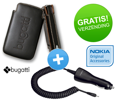 Koopjessite - Bugatti Basic Case + Autolader DC-4 voor Nokia 6300 / 6303 / 6700 Classic