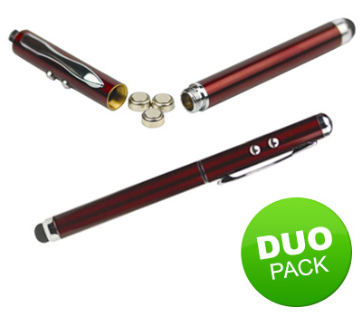 Koopjessite - Duo-pack: Laser- en stylus pen (met extra zaklampje!) Koopjessite - Duo-pack: Laser- en stylus pen (met extra zaklampje!)