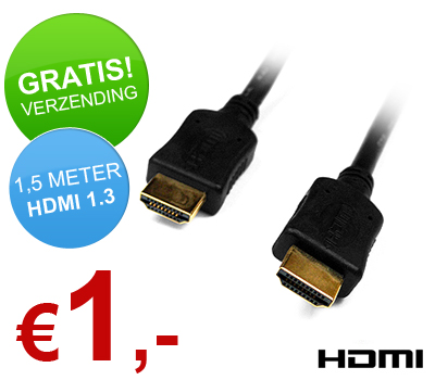 Koopjessite - EURO KNALLER: HDMI-Kabel Gold Plated 1.5 meter  voor  1 euro