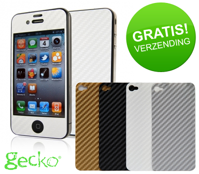 Koopjessite - Gecko Carbon Guard voor Apple iPhone 4 - Verschil. kleuren (Front + Back)