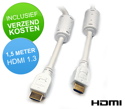Koopjessite - HDMI-Kabel Gold Plated 1,5 meter met 2 Ferrit-kernen White Koopjessite - HDMI-Kabel Gold Plated 1,5 meter met 2 Ferrit-kernen White