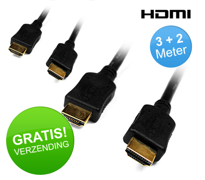 Koopjessite - HDMI-Kabel Gold Plated 3 + 2 meter (HDMI 1.3) Koopjessite - HDMI-Kabel Gold Plated 3 + 2 meter (HDMI 1.3)