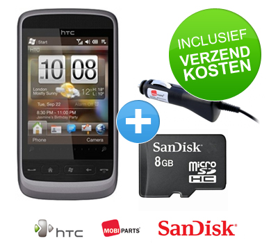 Koopjessite - HTC Touch2 Gloss Silver NL met Accessoires Pack Koopjessite - HTC Touch2 Gloss Silver NL met Accessoires Pack