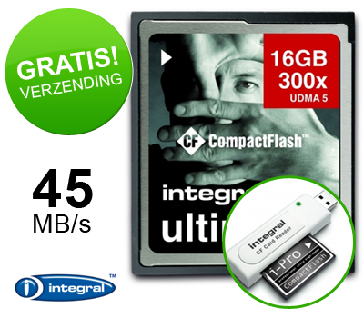 Koopjessite - Integral CompactFlash 16GB UltimaPro (300X) - Met kaartlezer! Koopjessite - Integral CompactFlash 16GB UltimaPro (300X) - Met kaartlezer!