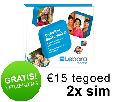 Koopjessite - Lebara Onderling Bellen - 2 simkaarten en 15 euro beltegoed Koopjessite - Lebara Onderling Bellen - 2 simkaarten en 15 euro beltegoed