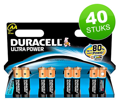 Koopjessite - Mega pack: 40x Duracell Ultra Power batterijen (AA of AAA) Koopjessite - Mega pack: 40x Duracell Ultra Power batterijen (AA of AAA)