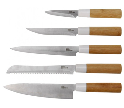 Koopjessite - Messenset 5-delig met Bamboe Handvat Koopjessite - Messenset 5-delig met Bamboe Handvat