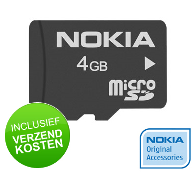 Koopjessite - Nokia microSDHC 4GB MU-41 met microSD naar SD Adapter Koopjessite - Nokia microSDHC 4GB MU-41 met microSD naar SD Adapter