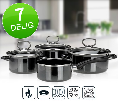 Koopjessite - Pannenset 7-delig met Emaille Coating Koopjessite - Pannenset 7-delig met Emaille Coating